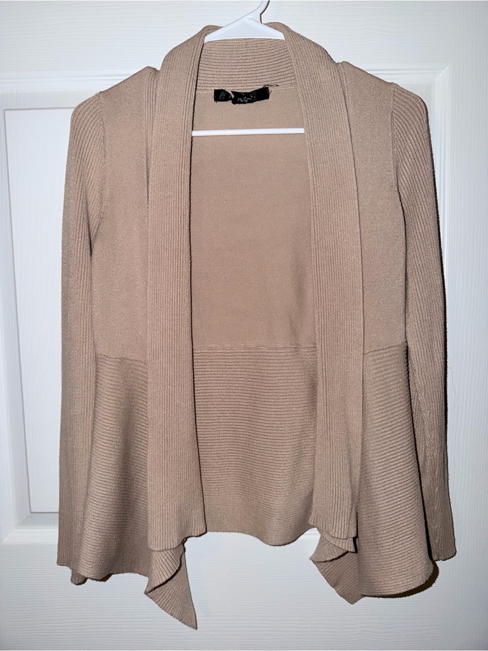 89th & Madison Taupe Open-Front Ribbed Cardigan